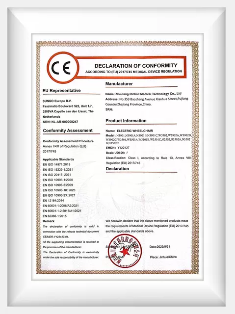 DECLARATION OF CONFORMITY ACCORDING TO (EU) 20171745 MEDICAL DEVICE REGULATION
